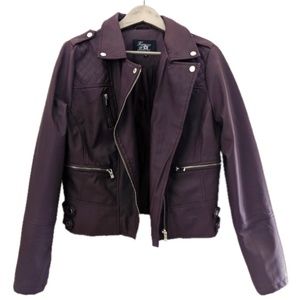 Burgundy Faux Leather Moto Jacket